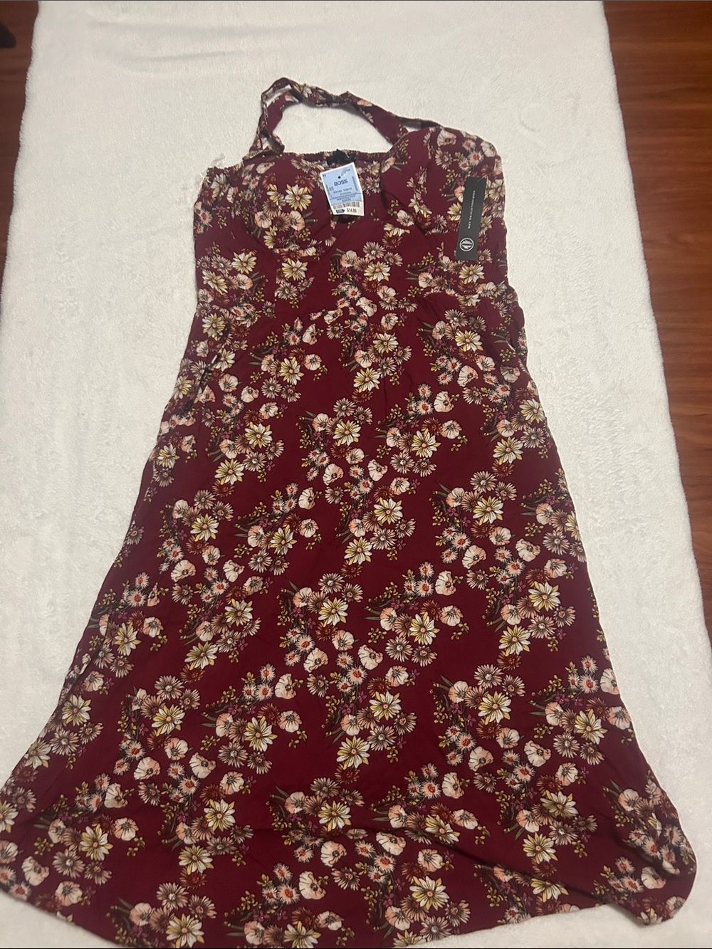 Wish Burgundy Floral Halter Dress XL NWT